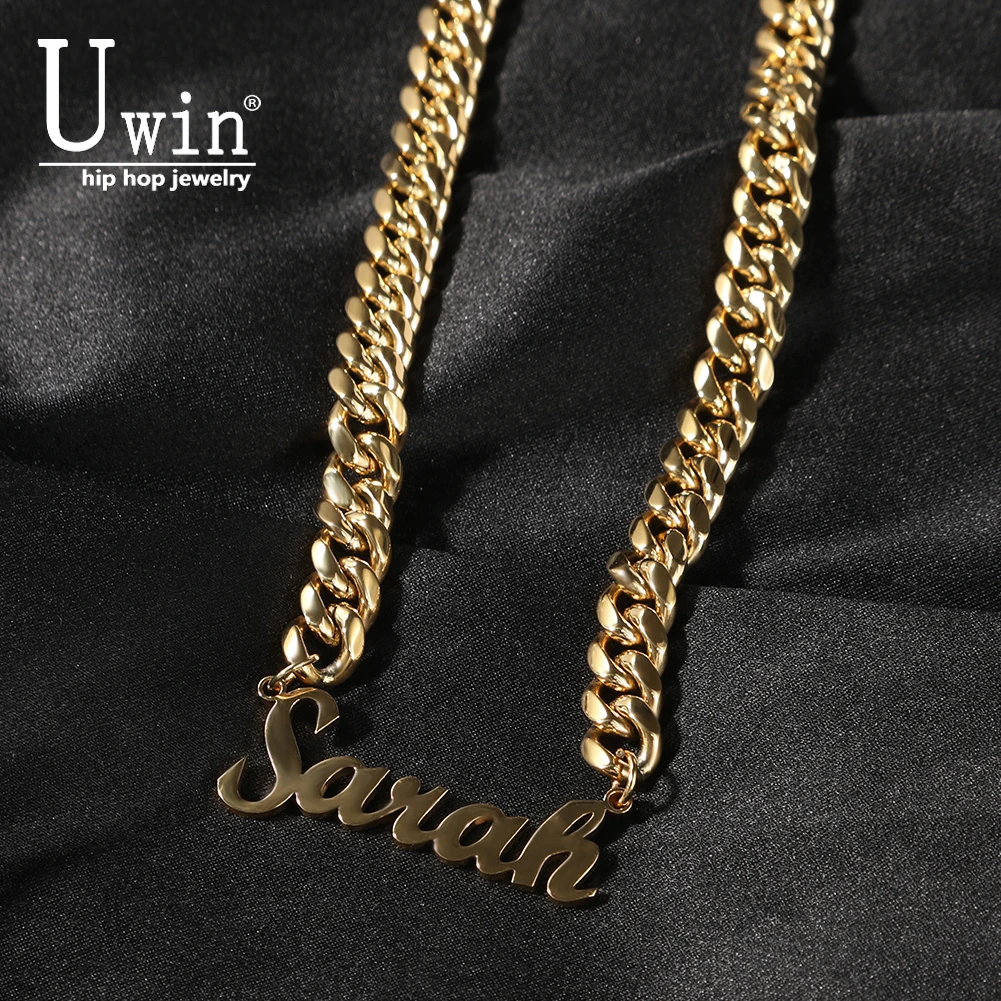 

Uwin DIY Personalised Initial Pendant Name Necklace Letters With Cuban Chain 6mm 8mm Stainless Steel