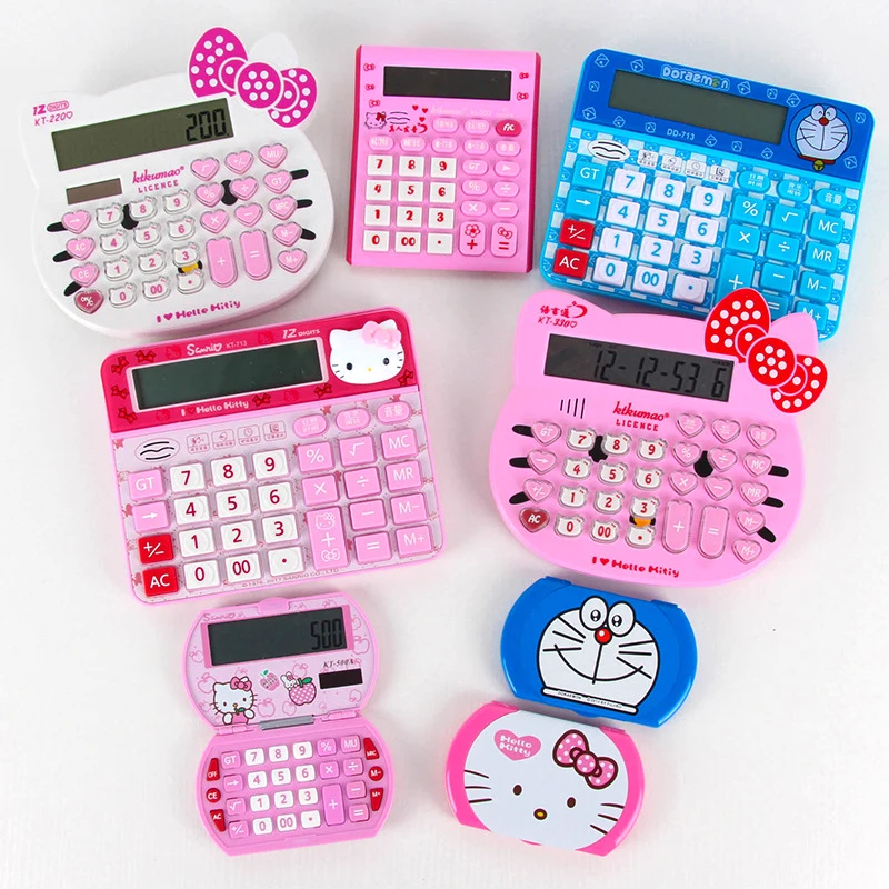 Sanrio Cute Cartoon Hello Kitty Voice Calculator Girl Mini Crystal Solar Student Computer Candy Color Animation Derivatives