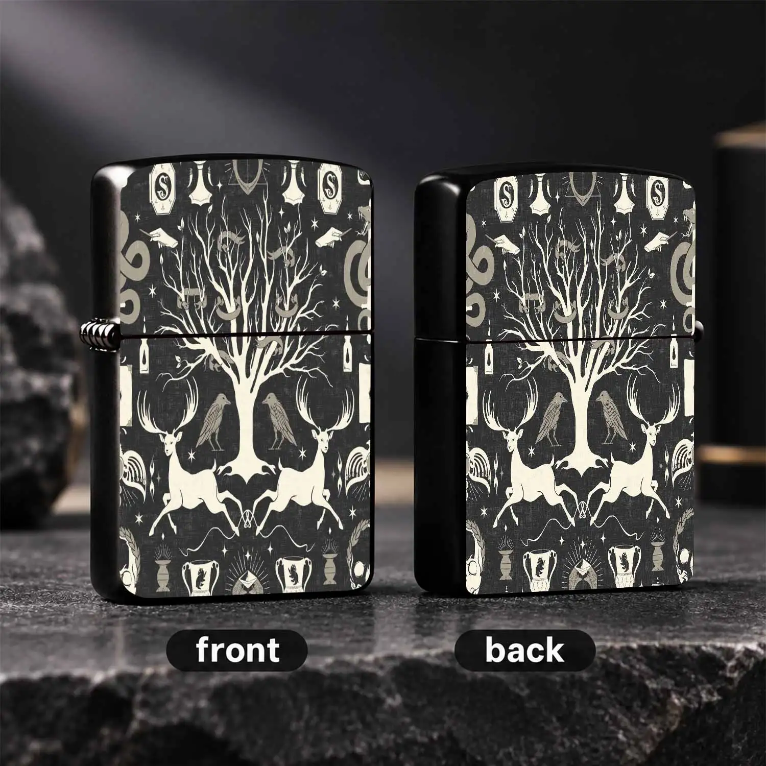 Vintage Mystic Magic Pattern Lighter, Dark Aesthetictotem Portable Igniter, Multi-Scene Universal Stylish Decor, Unique Creative Gift With Occult Raven Stag Print For Daily Carrying And Personal A Humorous And Interesting Lighter