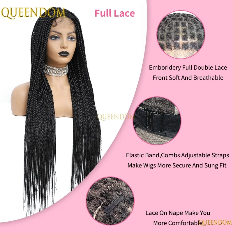 36 "الاصطناعية كامل الدانتيل الجبهة الباروكات مع شعر الطفل Knotless صندوق Cornrows شعر مستعار مضفر للنساء السود الضفائر شعر مستعار أفريقي