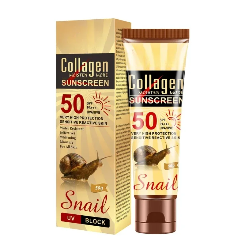 50g  Collagen Snail Sunblock SPF 50 Organic Sunscreen Cream Whitening Coverage Surge Anti-redness Free shipping