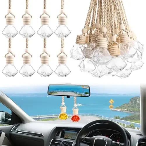 

50pcs Diamond Cut Glass Car Hanging Diffuser Bottles With Wooden Stopper For Essential Oil Aromatherapy Interior Decor