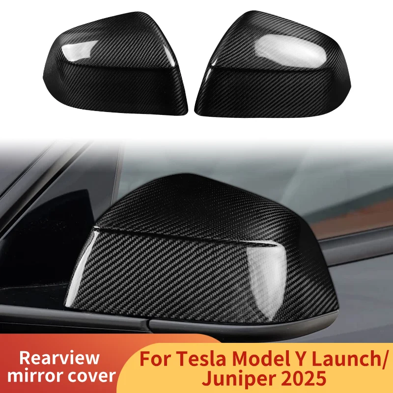 Couvercle de rétroviseur en carbone 100% véritable, pour Tesla modèle Y Launch/Juniper 2025 + coque décorative de rétroviseur, accessoires de voiture 2 pièces
