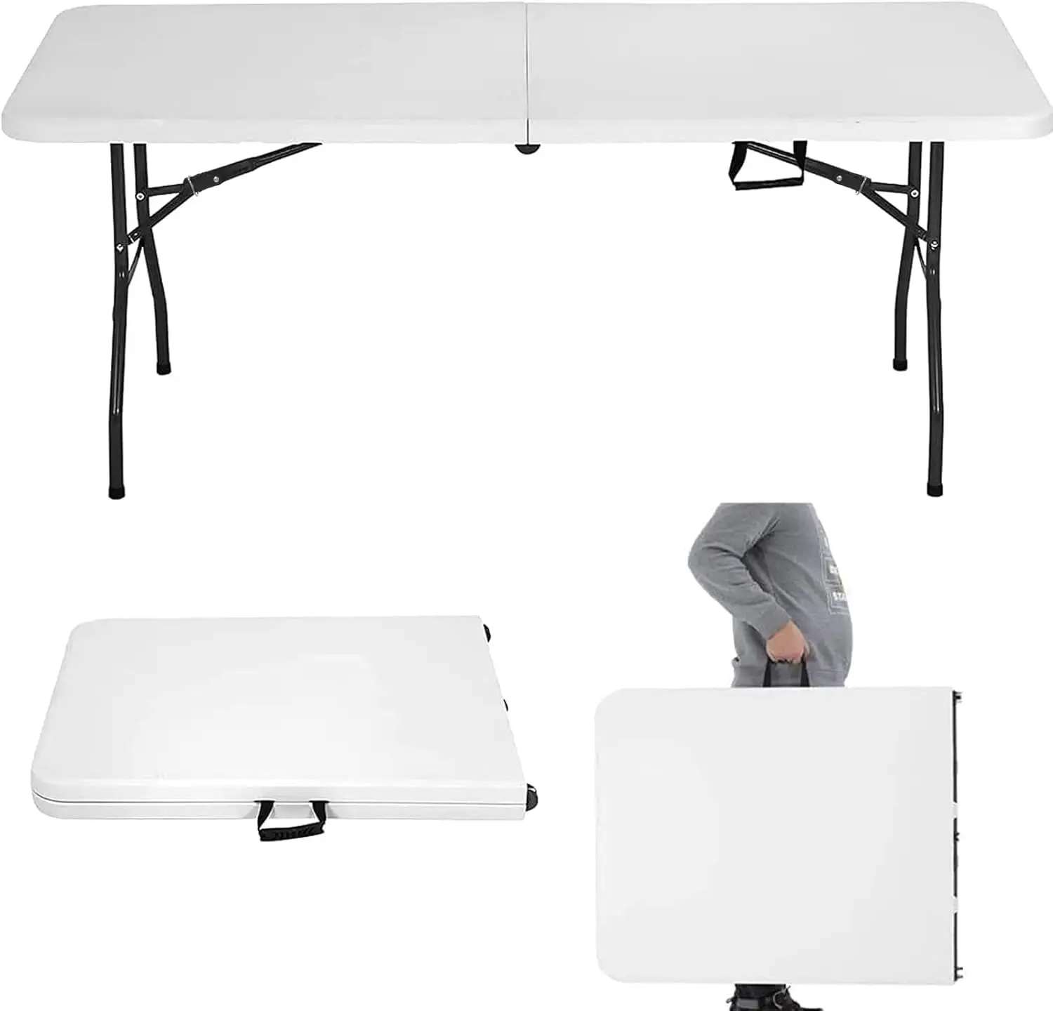 

6 Ft Heavy Duty Working Indoor Outdoor Plastic Folding Utility Party Dining Table Easy To Assemble With Lo Function White, 70.9