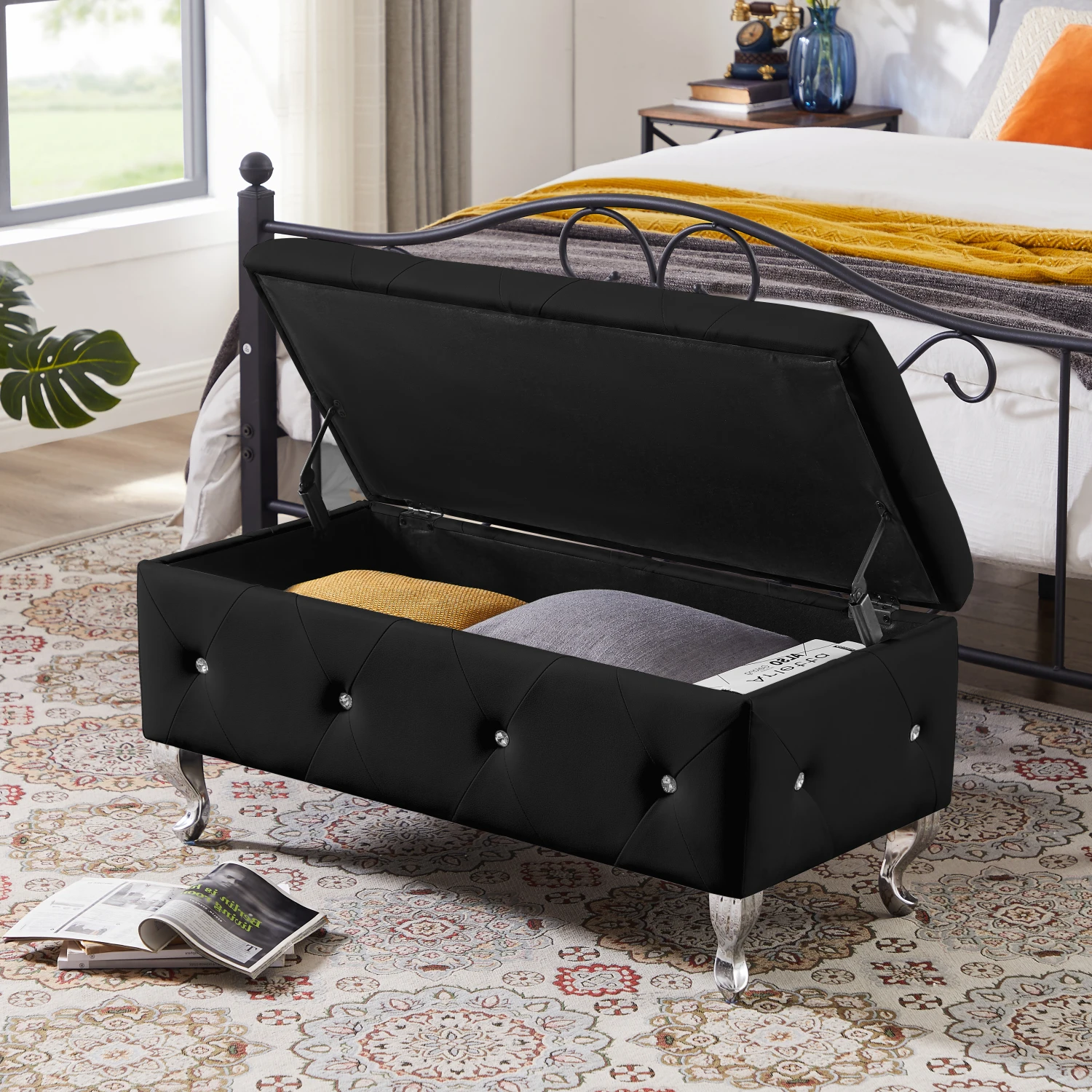 Storage Bench, Flip Top Entryway Bench Seat with Safety Hinge, Storage Chest with Padded Seat, Bed End Stool for Hallway Living