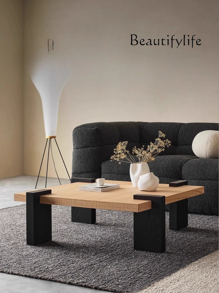 Pure solid wood square Japanese-style solid wood log living room household small apartment designer coffee table table