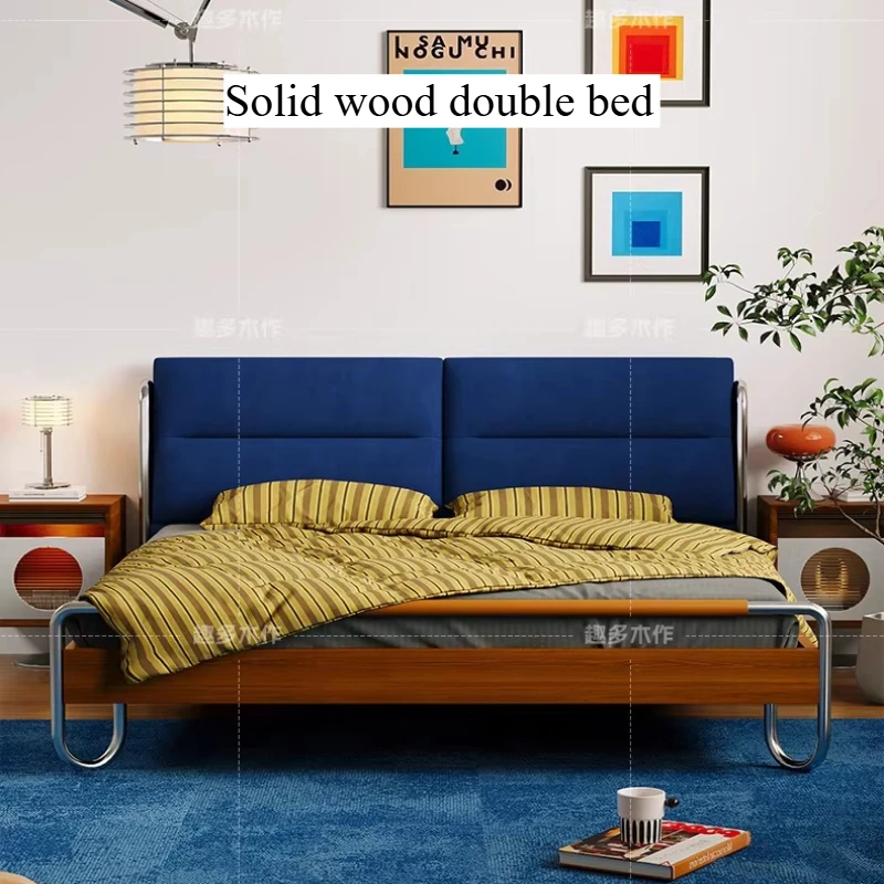 150x200cm Fashion Bed Wooden Frame Aesthetic Bedroom Queen Size Bed 2 People Modern Design Couples Heavy Duty Home Furniture