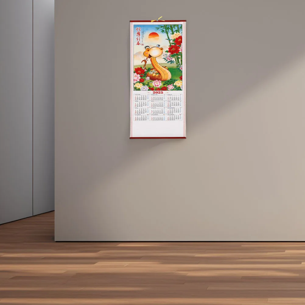 

2Pcs 2025 Lunar New Year Wall Calendar Traditional Imitation Rattan Hanging Artwork for Home Office Decorations