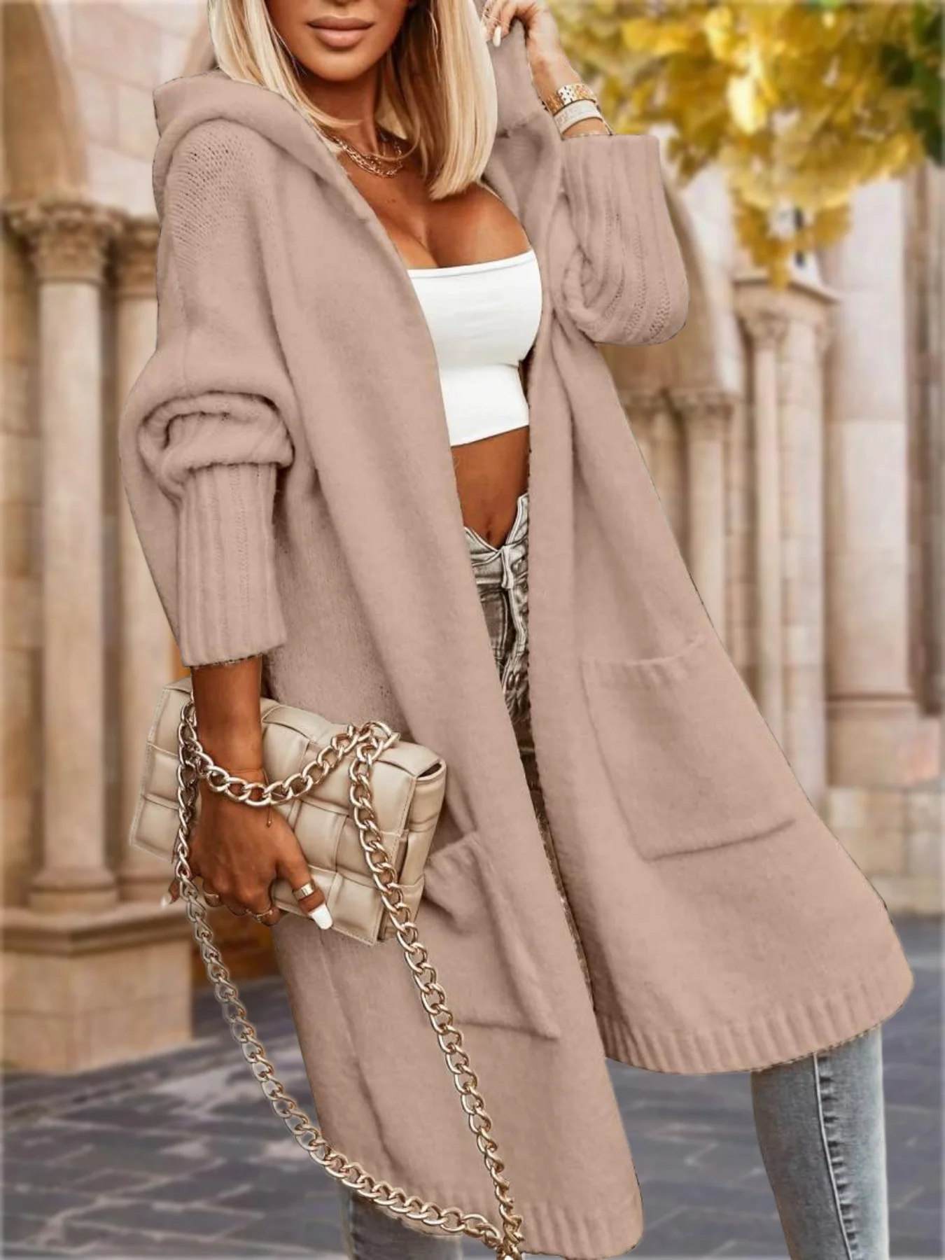 

Womens Long Cardigans Cable Knitted Open Front Oversized Hooded Outerwear Sweater Coat
