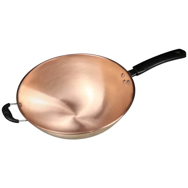 Chinese Copper Wok Frying Pan Hand-thickened Purple Copper Wok Kitchen Utensils Anthracite Coal Gas Round Bottom Egg Frying Pan