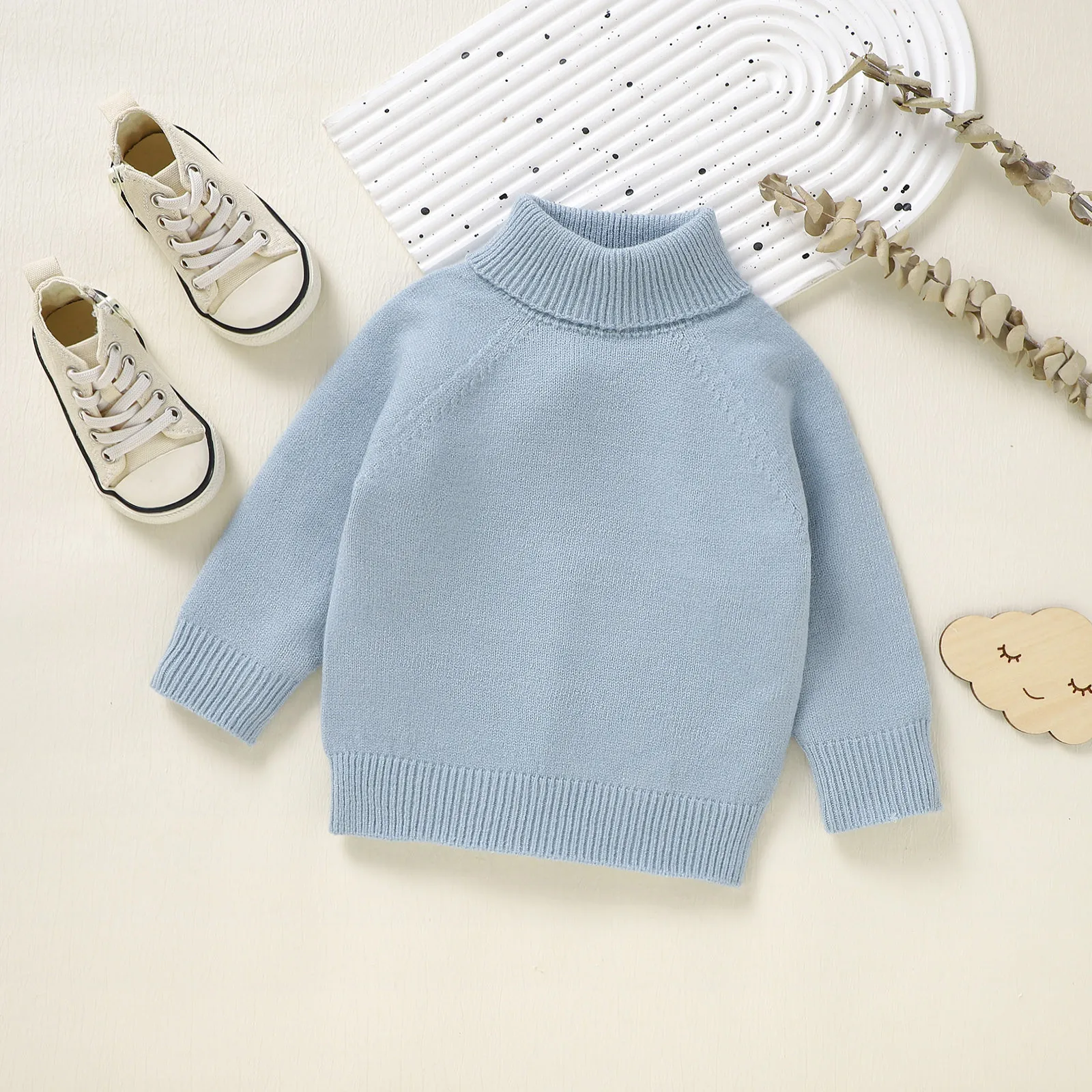 

Autumn Winter New Baby Boys Girls Turtleneck Sweaters Kids Pullover Top Solid Color Knitted Bottoming Sweaters Children Clothing