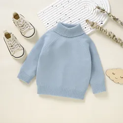 Autumn Winter New Baby Boys Girls Turtleneck Sweaters Kids Pullover Top Solid Color Knitted Bottoming Sweaters Children Clothing