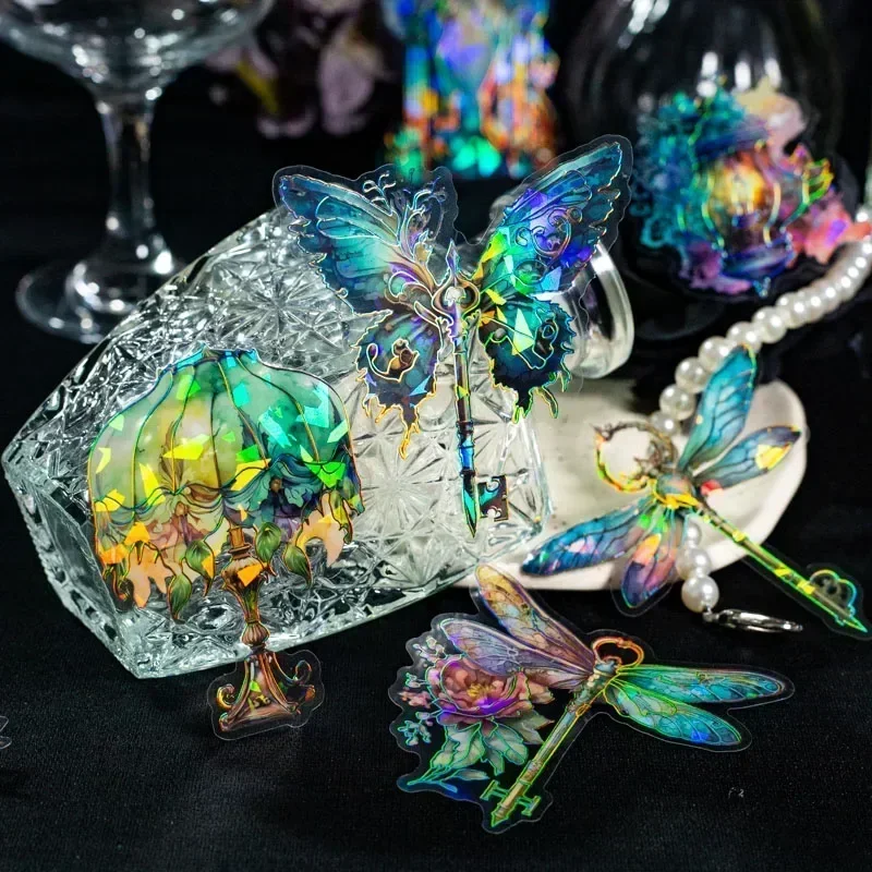 PET-Laser-Hologramm-Traumwald-Aufkleber, 10 Stück, 6 Stile, natürliches Lichtprisma, Dekor