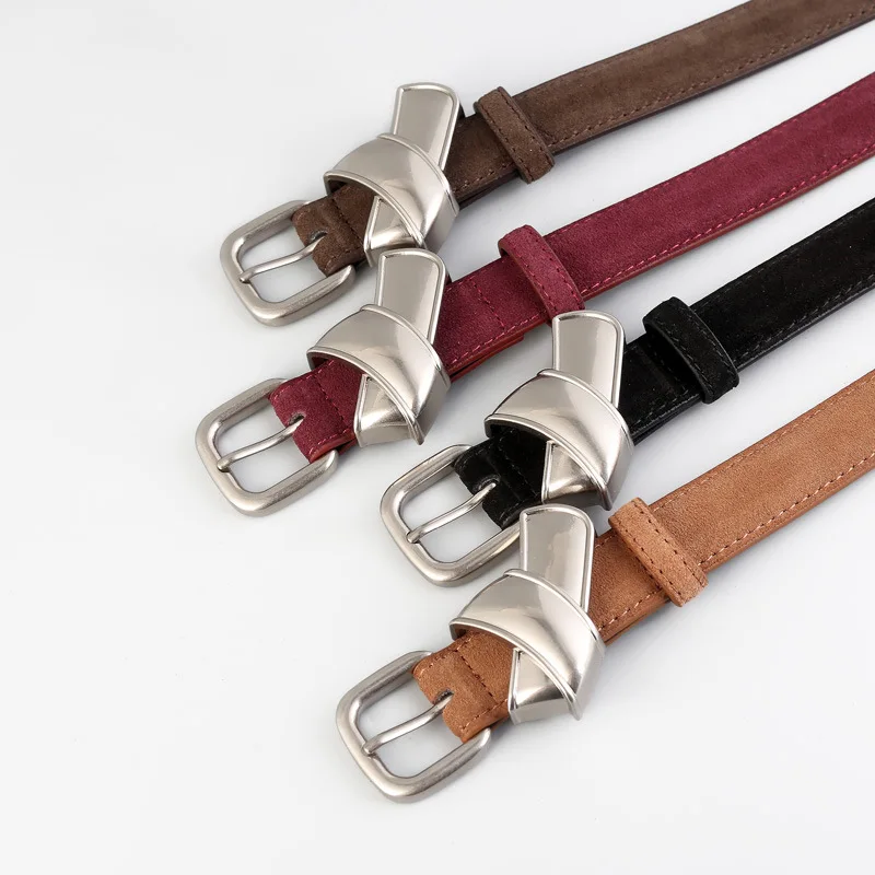 2025 Luxury Designer Brown Coffee Suede Waist Belts for Women Brand Quality Jeans Strap Belts Waistbands Cowskin Ceinture Femme