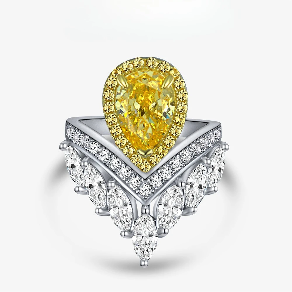 

New Light Luxury Design Crown Shaped Ring 4ct Water Drop 7 * 10 High Carbon Diamond S925 Silver Women's Ring Wedding Jewelry