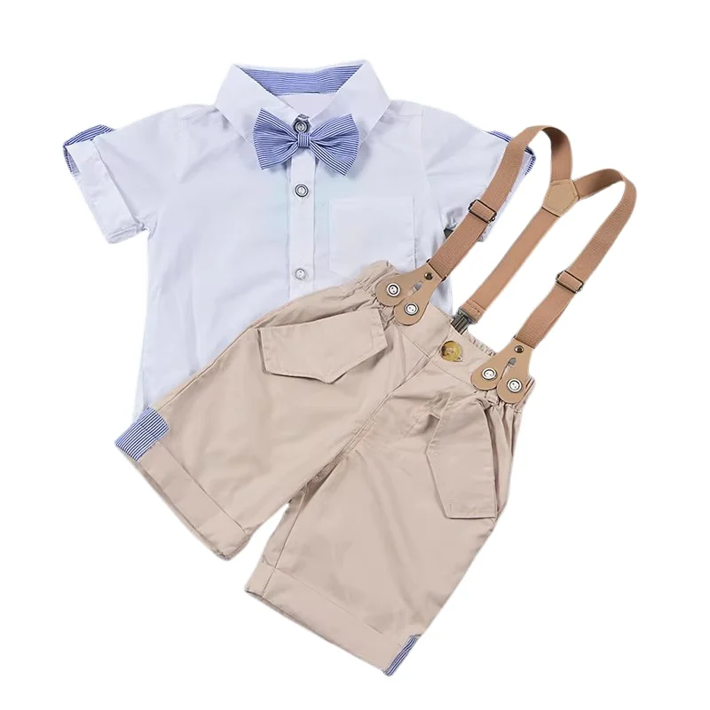 

Baby Boys Clothes Cotton Handsome Little Boy Bow Tie Outfit Newborn Babies Blouse+Shorts+Suspender 3pcs Suits Party Clothing