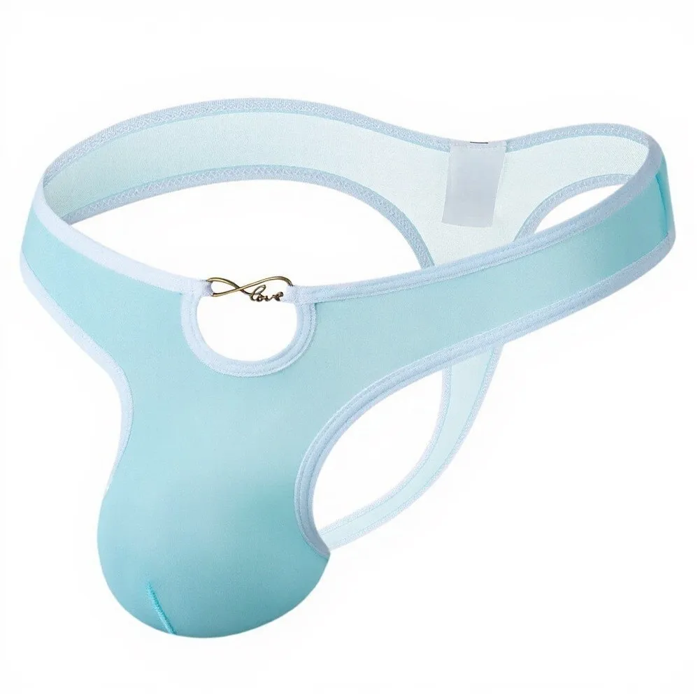 Men's Ice Silk Underwear Bulge Pouch G-String Contrast  For Color Low Waist Thongs Breathable Open Design Sexy Underwear