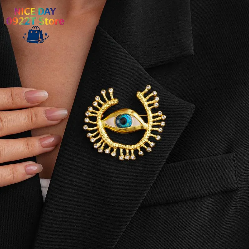 Pleated Devil's Eye Brooch Alloy Keyhole Shape Enamel Badge Pin With Tassel Luxury Metal Pin For Banquet Clothing Accessories@#X