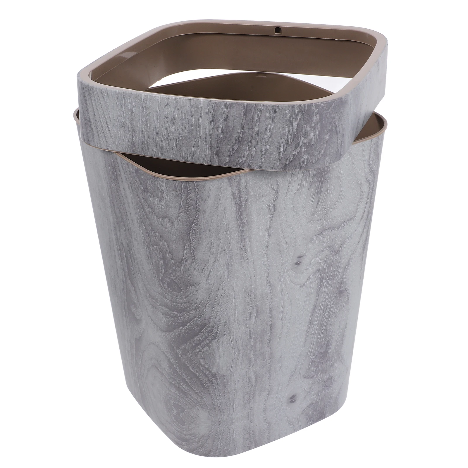 

Vintage Wood Grain Lidless Trash Can Elegant Indoor Garbage Container for Living Room Kitchen Bathroom Small Multipurpose