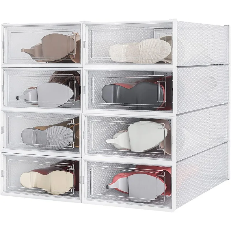 

8-Piece Boot Shoe Storage Box, Stackable Clear Plastic Shoe Organizer, with Clear Door For Storing Women