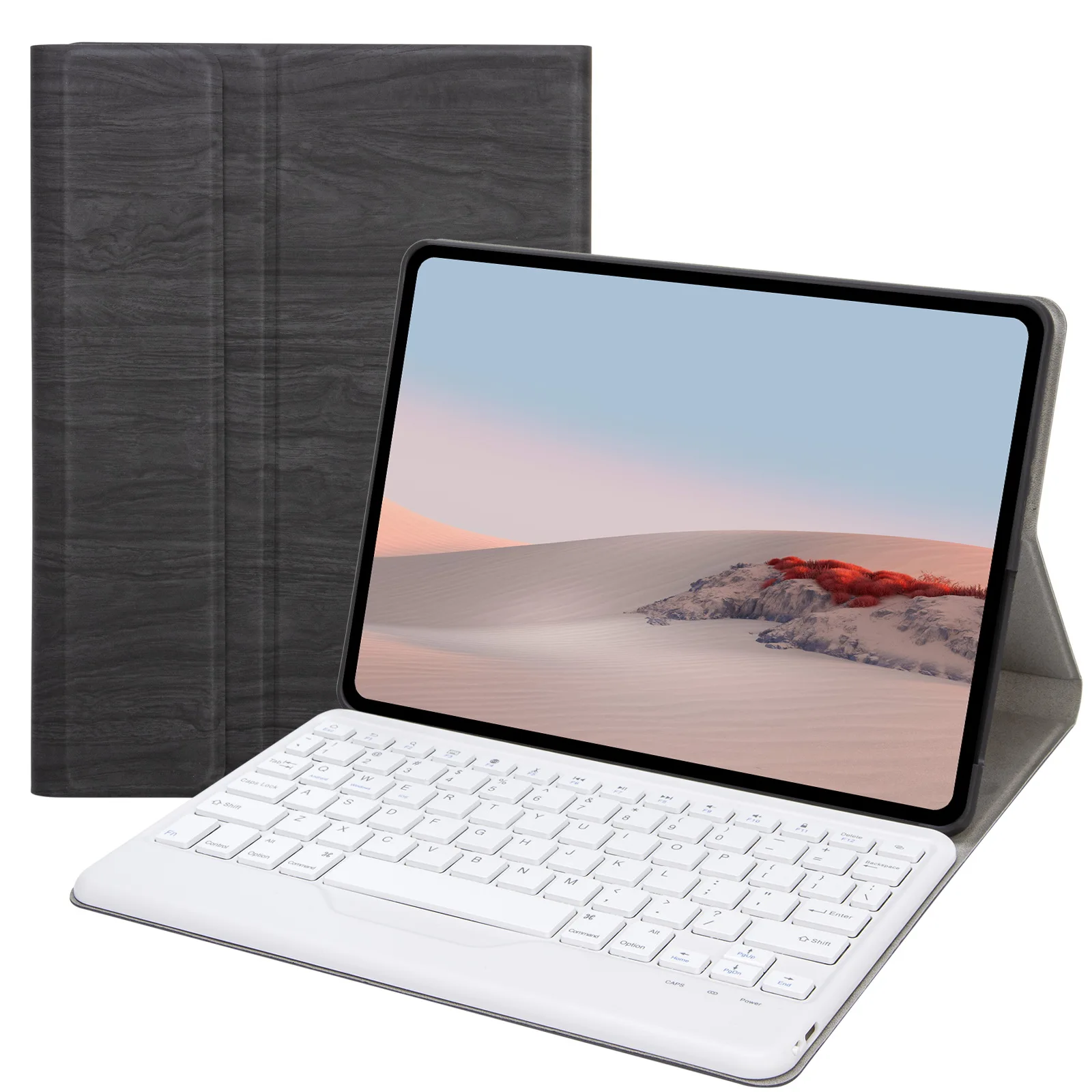

SFGO for Microsoft Surface Go/Go 2/Go 3 Wood Texture PU Leather Outer Cover Bluetooth-compatible Keyboard Set with TPU Inner Bum