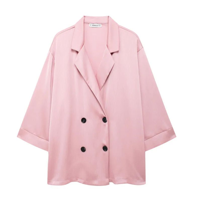 EAEOVNI بلون المرأة قطعتين مجموعة موضة زر مزدوج السترة معطف + السراويل الطويلة مطوي فضفاضة عادية 2025 الخريف جديد