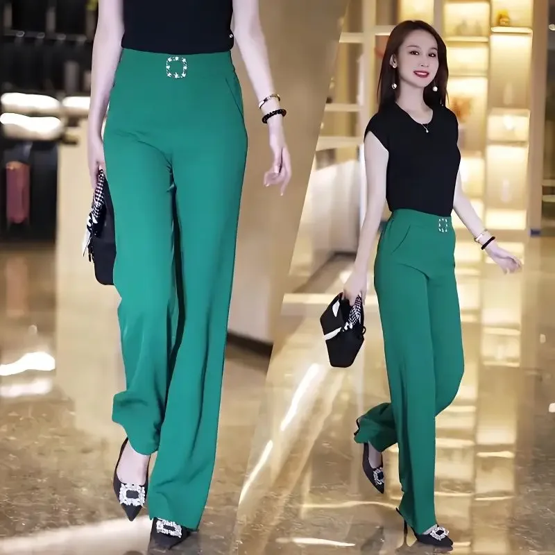 Trousers For Women Black Work High Waist Female Pants Straight Leg Tailoring Clothes Office Original Summer With Trend Unique G