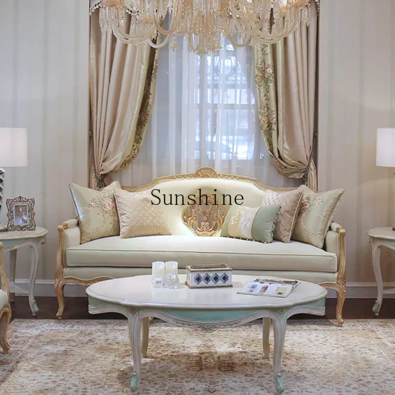 Court style romantic solid wood carving three-person sofa European style  FT