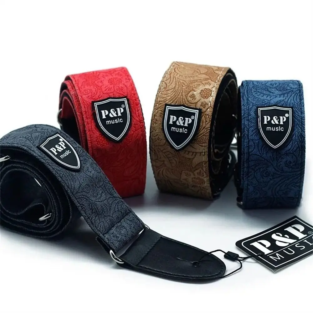 Adjustable Guitar Strap Embossed Vintage Electric Guitar Belts Widening Denim Cotton Acoustic Guitar Strap Music Hobby