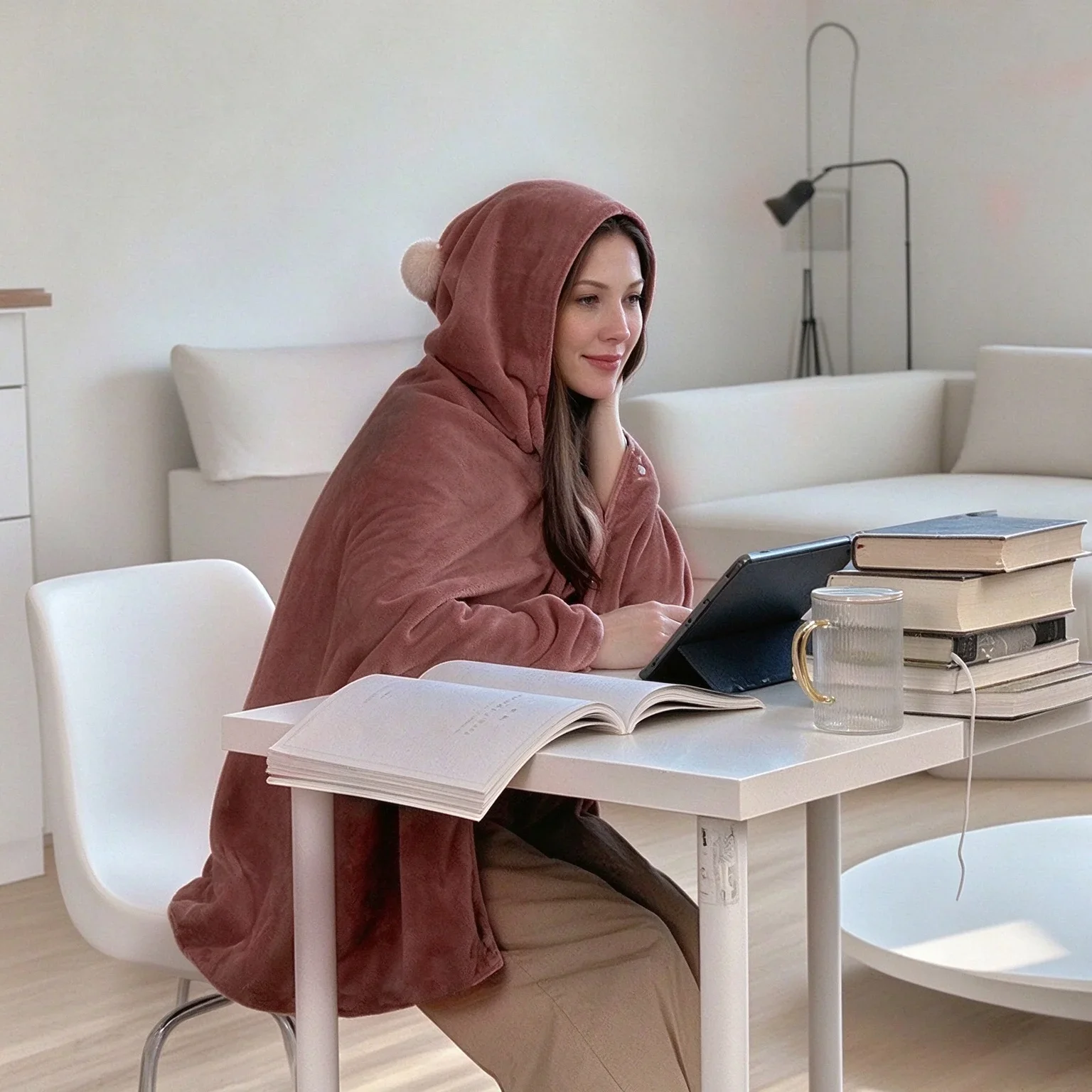 Hooded Wearable Blankets Poncho Double Layer Polar Fleece Plaid Cape with Buttons Warm Office Blanket for Sofa Travel Home Shawl