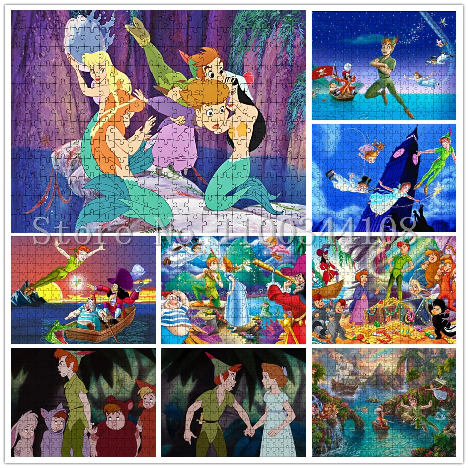 300/500/1000 Pcs Peter Pan and Tinkerbell Jigsaw Puzzles Childen Early Education Toys Disney Anime Puzzles Hobby Collect Gifts