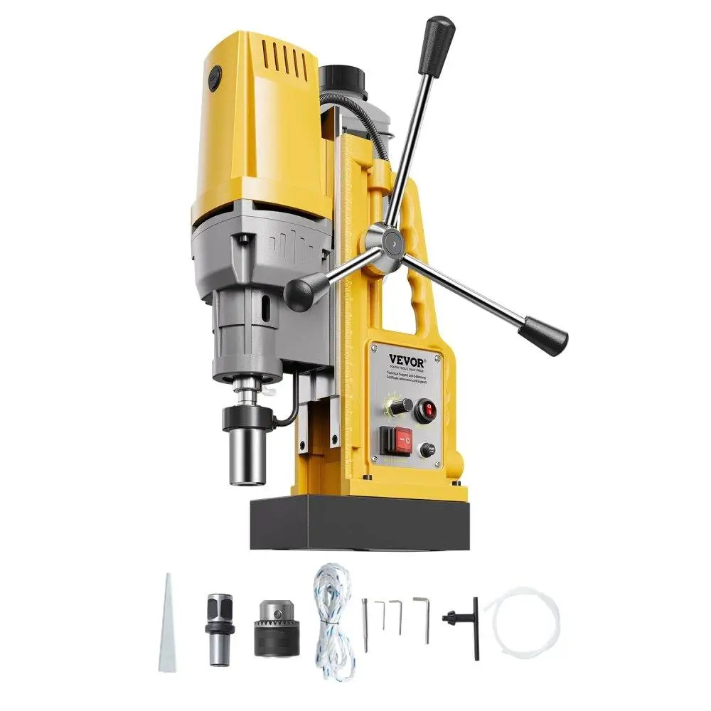 

Sure! Here's an optimized title for the product:1400W Magnetic Drill Press 2922 lbf Holding Power 2 inch Boring Diameter 0 to