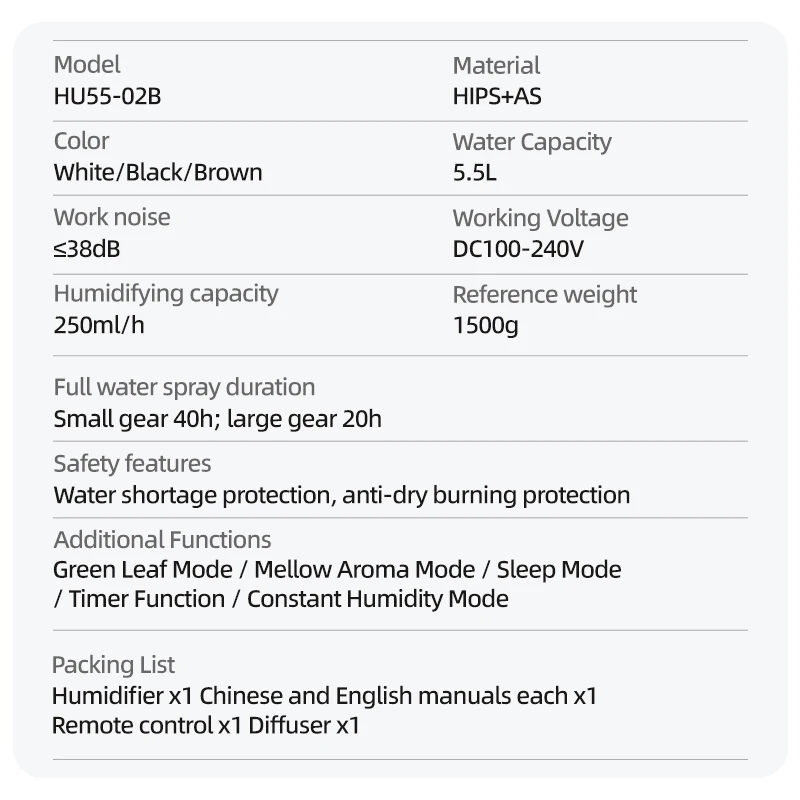 Purificador de ar ultrassônico para casa, Umidificador, Purificador para sala grande, Purificador de ar inteligente 5.5L, Máquina do difusor do perfume