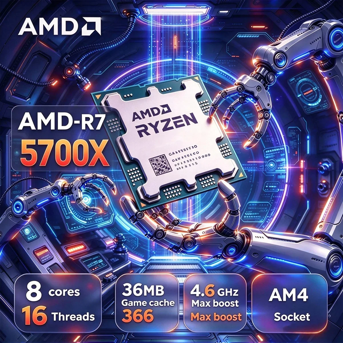 NEW AMD Ryzen 7 5700X CPU Processor 8-Core 16-Thread 3.4GHz DDR4 AM4 Gaming Processor for Desktop PC Build Gaming Upgrade