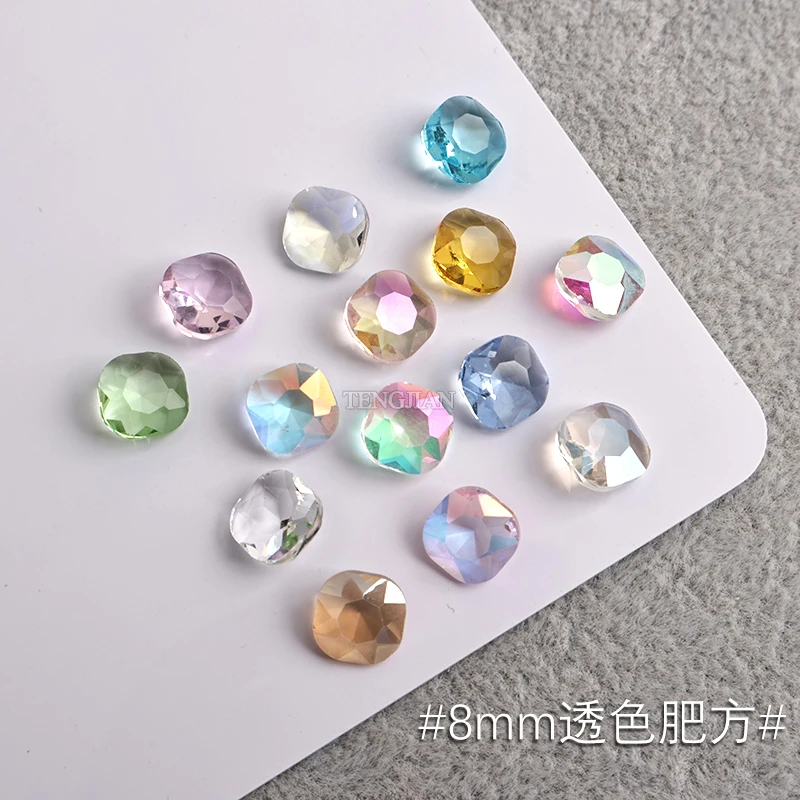 14 Color Square Octagon 8MM Transparent Crystal Glass Pointed Bottom Nail Art Rhinestone 3D DIY Manicure Decoration Stone