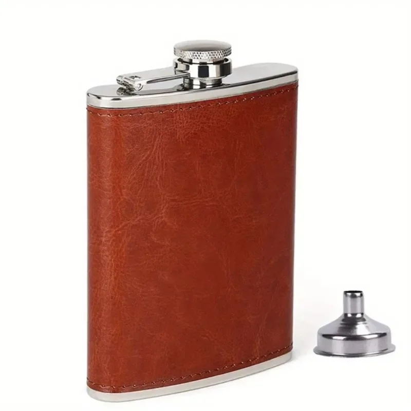 

Brown Leather 8oz Hip Flask Portable Pocket Flask Drinking Stainless Steel for Storing Vodka Whiskey Alcohol Liquor Men's Gift