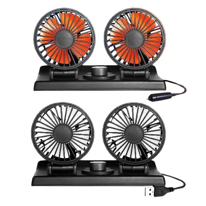 Car Camping Fan 24V Dual Head Car Ac Cooling Fan Rechargeable Electric Vehicle Cooling Device Backseat Air Fan for Indoor