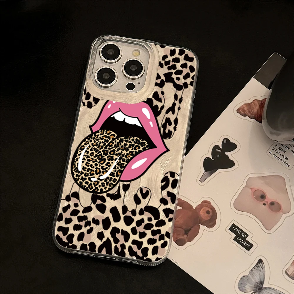 Large Tongue Leopard Print Laser Phone Case For Xiaomi Redmi Note 13 12 Pro Plus 5G 12S 11S 10 Redmi 12 13C 14C 4G Soft Cover