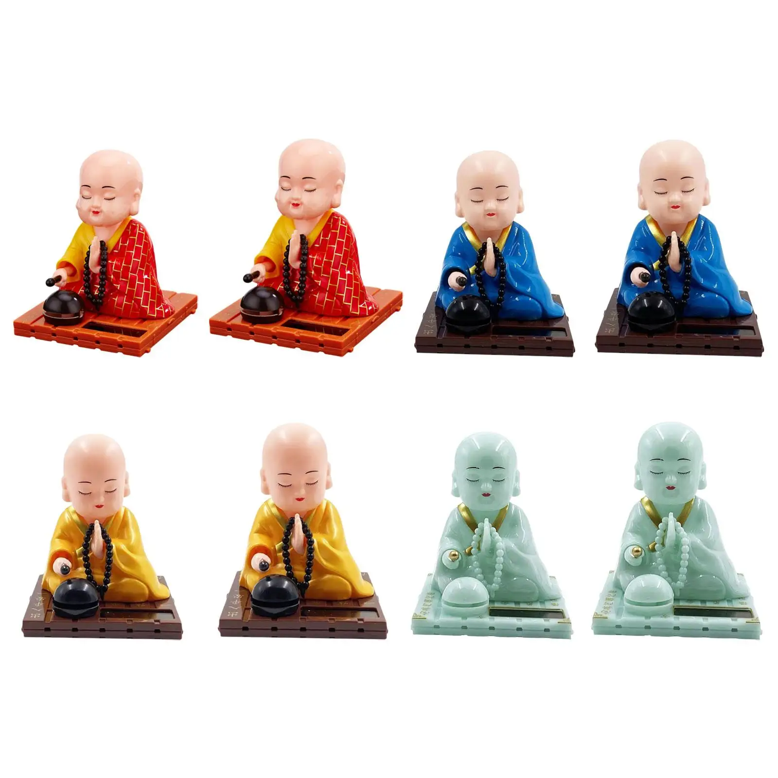 Little Figurine Solar Powered Car Toy Shaking Head Dolls Car Decoration Bobble Head Toy Buddha Monks Statue for Desk Home