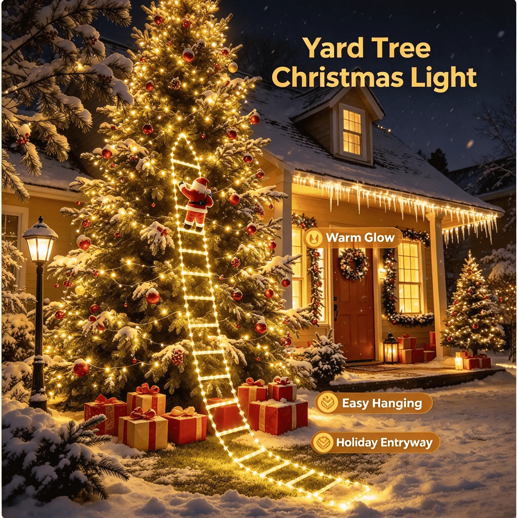 3M Santa Claus Ladder LED String Lights Hanging Christmas Festive for Window Patio Indoor Outdoor Holiday Party Decor Garden