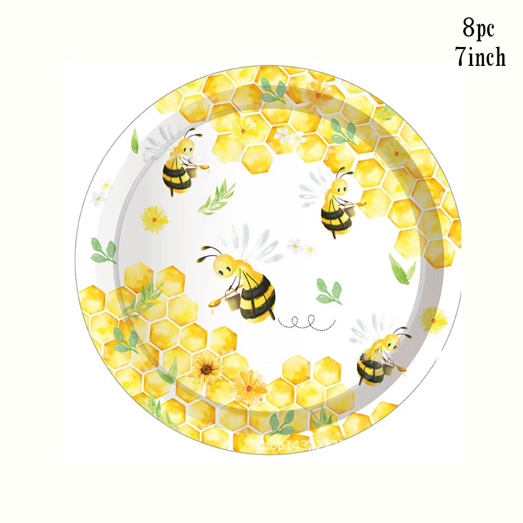 8Guests Yellow Bee Disposable Tableware Honey Plates Napkin Happy Bee Day Sweet Honey Theme Kids Birthday Party Decor