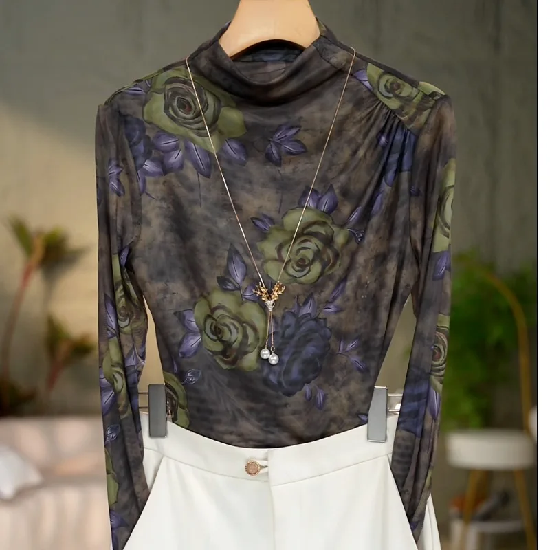 

2025 New Trendy Stylish Long-sleeved Mesh Bottoming Shirt Top