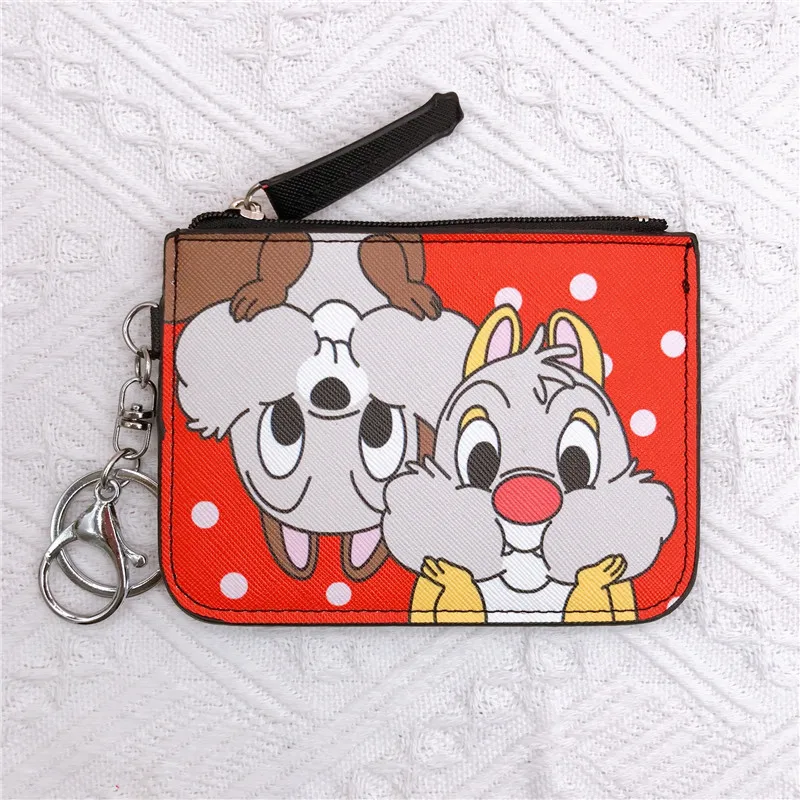 Disney-monedero de PU con diseño de ardilla para niño y niña, tarjetero de Anime de dibujos animados, billetera Kawaii, Clips de dinero, llavero,