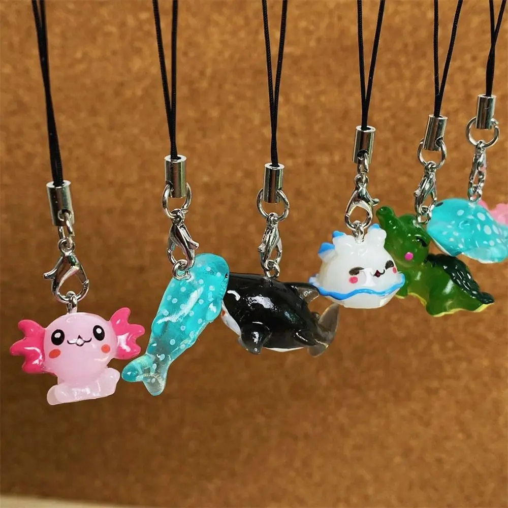 Aesthetic Sea Creature Fish Phone Chain Sea Hare Blue Shark Phone Lanyard Black Whale Pink Axolotl Jelly Shark Keychain Keychain