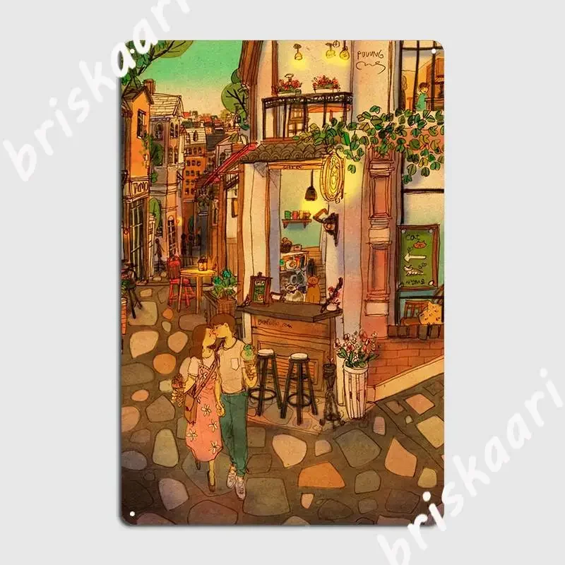 Alley Of Caf%C3%A9s Metal Sign Custom Cinema Living Room Garage Decoration Party Tin Sign Posters