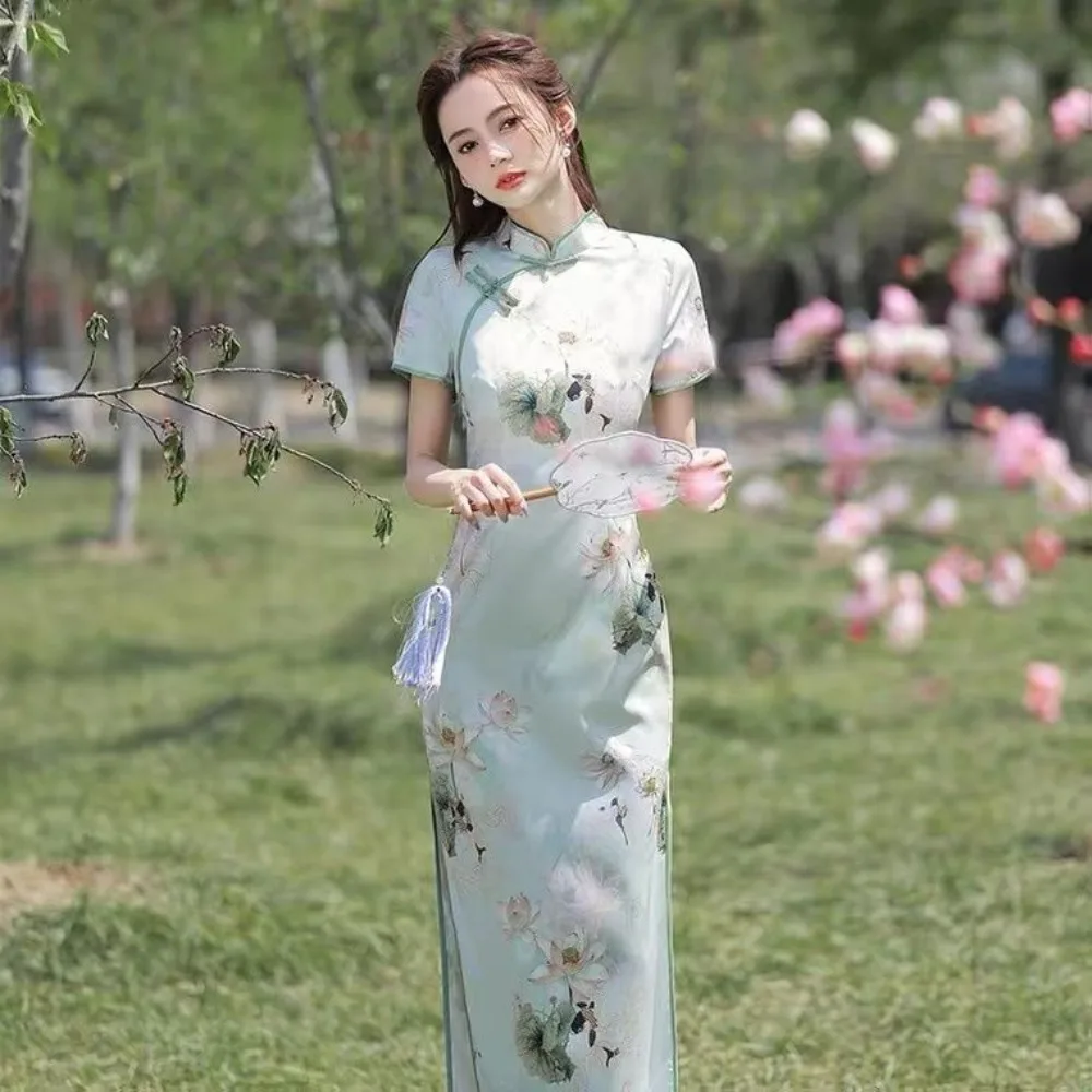 

Китайский Cheongsam — новый летний дизайн для молодых женщин, элегантный винтажный стиль с современным кроем, традиционное платье высокого класса