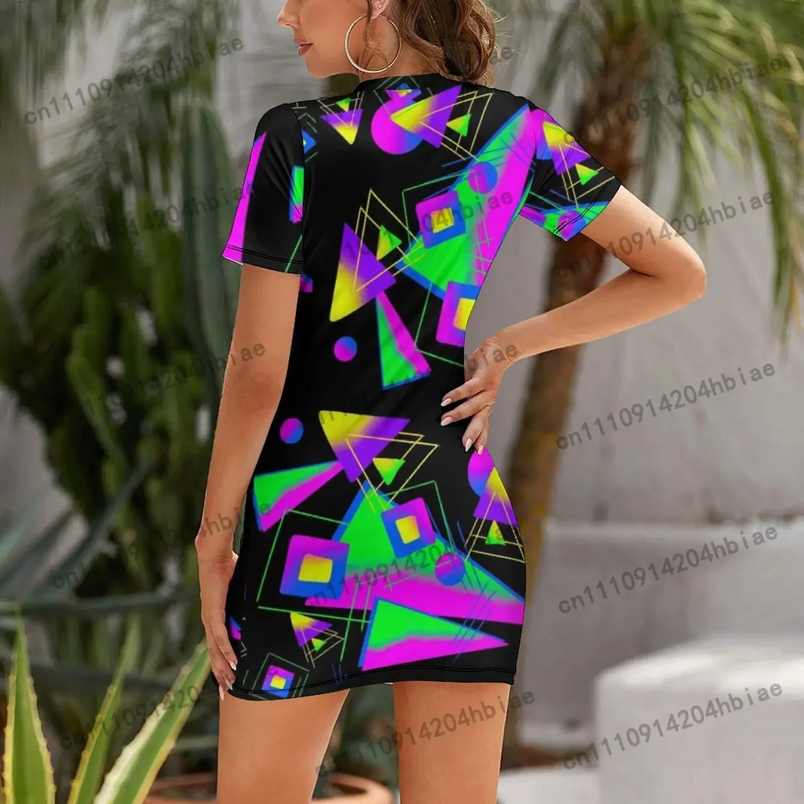 1980s Neon Party Short-Sleeved Dress bandage dress Dresses for wedding party women's summer jumpsuit women party dresses Dress