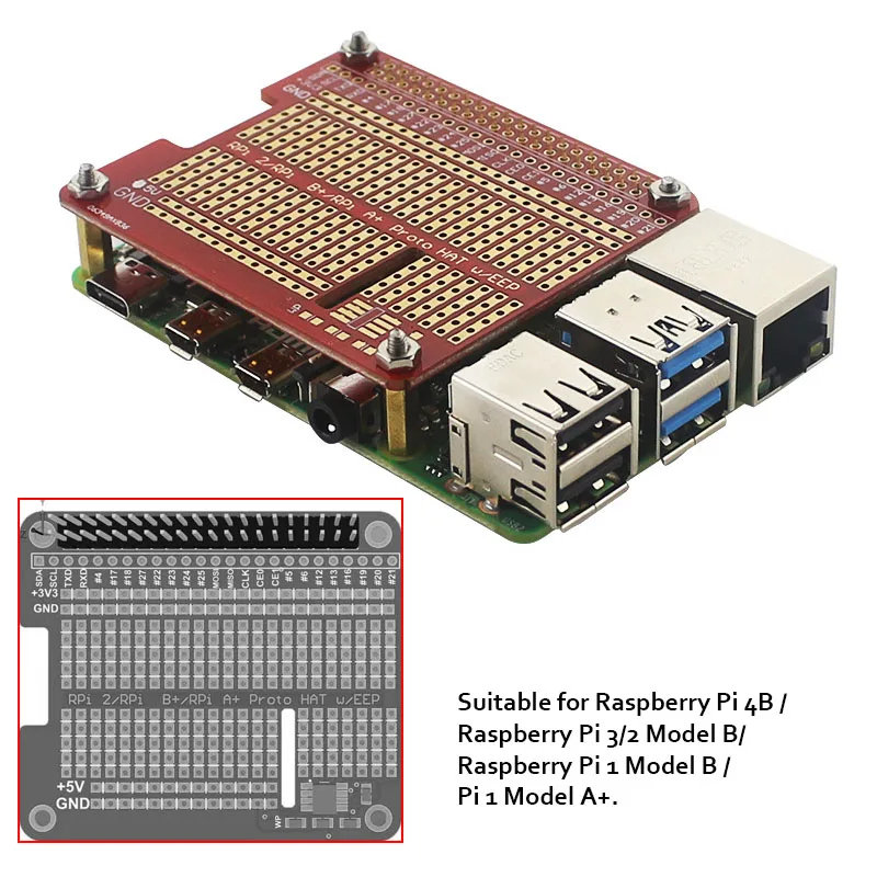 Prototype Breakout DIY Breadboard PCB Shield Board Kit for Raspberry Pi 4 3 2 B+ A+, Raspberry Pi GPIO Proto HAT Shield