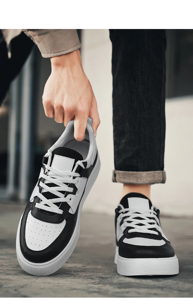 Herren Casual Skate-Schuhe Schwarz-Weiß Farbblock Atmungsaktive Niedrige Plateau-Sneaker – Detail 11