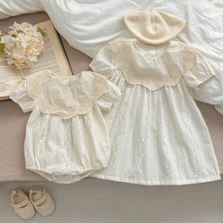 2024 New Summer Kids Princess Dresses Infant Baby Romper Short Sleeved Cotton Embroidery Girl Party Dress  Sister Clothing